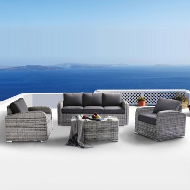 BELMAR Living Set Σαλόνι Κήπου ALU:3Θέσ 2 Πολυθρόνες Τραπέζι Wicker GreyWhite, Μαξ.Γκρι Σκ.  100x50x45-192x85x73-80x85x73cm [-Γκρι-] [-Wicker-, -Αλουμίνιο-] Ε6868