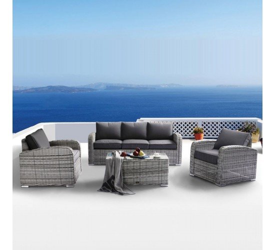 BELMAR Living Set Σαλόνι Κήπου ALU:3Θέσ 2 Πολυθρόνες Τραπέζι Wicker GreyWhite, Μαξ.Γκρι Σκ.  100x50x45-192x85x73-80x85x73cm [-Γκρι-] [-Αλουμίνιο/Wicker-] Ε6868
