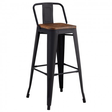 RELIX Wood Σκαμπό Bar με Πλάτη,Μέταλλο Βαφή Μαύρο Extra Matte, Απόχρωση Ξύλου Dark Oak  44x44x76/97cm [-Καρυδί-, -Μαύρο-] [-Μέταλλο-, -Ξύλο-] Ε5208,1ΜW