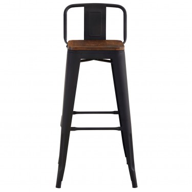 RELIX Wood Σκαμπό Bar με Πλάτη,Μέταλλο Βαφή Μαύρο Extra Matte, Απόχρωση Ξύλου Dark Oak  44x44x76/97cm [-Καρυδί-, -Μαύρο-] [-Μέταλλο-, -Ξύλο-] Ε5208,1ΜW