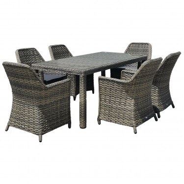 ESPERIA Set Τραπεζαρία Κήπου ALU,Wicker Grey Brown-Ανθρακί: Τραπέζι 180x90   6 Πολυθρόνες  Τραπ:180x90x78 Πολ:64x68x90cm [-Καφέ-] [-Wicker-, -Αλουμίνιο-] Ε6869,6