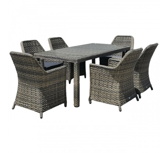 ESPERIA Set Τραπεζαρία Κήπου ALU,Wicker Grey Brown-Ανθρακί: Τραπέζι 180x90   6 Πολυθρόνες  Τραπ:180x90x78 Πολ:64x68x90cm [-Καφέ-] [-Wicker-, -Αλουμίνιο-] Ε6869,6