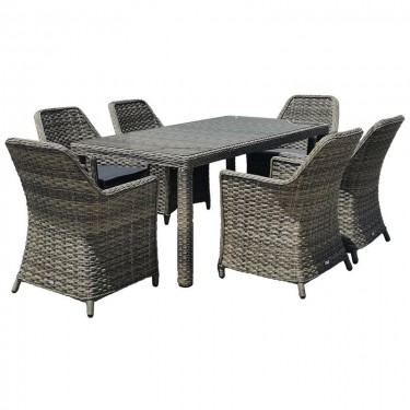 ESPERIA Set Τραπεζαρία Κήπου ALU,Wicker Grey Brown-Ανθρακί: Τραπέζι 180x90   6 Πολυθρόνες  Τραπ:180x90x78 Πολ:64x68x90cm [-Καφέ-] [-Wicker-, -Αλουμίνιο-] Ε6869,6