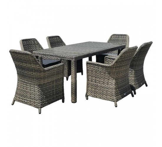 ESPERIA Set Τραπεζαρία Κήπου ALU,Wicker Grey Brown-Ανθρακί: Τραπέζι 180x90   6 Πολυθρόνες  Τραπ:180x90x78 Πολ:64x68x90cm [-Καφέ Γκρι-] [-Αλουμίνιο/Wicker-] Ε6869,6