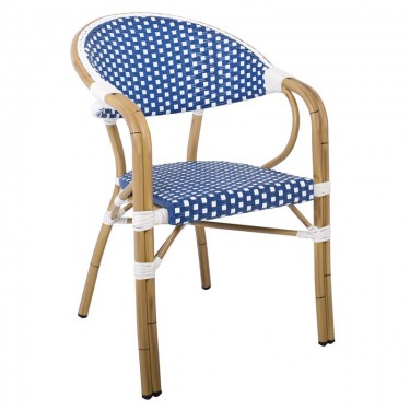 PARIS Πολυθρόνα Bistro Αλουμίνιο Φυσικό, Wicker Άσπρο - Μπλε, Στοιβαζόμενη  57x59x84cm [-Μπλε-, -Φυσικό-] [-Wicker-, -Αλουμίνιο-] Ε258,3