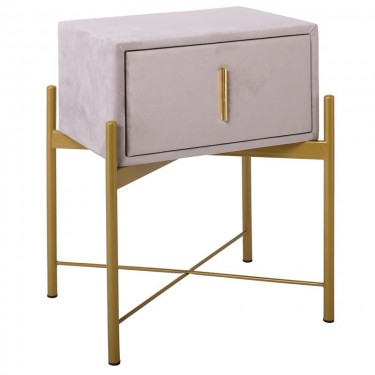 PASSION  Κομοδίνο με 1 Συρτάρι, Ύφασμα Velure Απόχρωση Cappuccino  51x40x65cm [-Μπεζ-Tortora-Sand-Cappuccino-] [-Ύφασμα-] Ε8803,Κ1