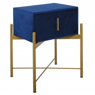 PASSION  Κομοδίνο με 1 Συρτάρι, Ύφασμα Velure Απόχρωση Μπλε  51x40x65cm [-Μπλε-] [-Ύφασμα-] Ε8803,Κ3