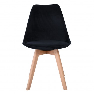 MARTIN Καρέκλα Οξιά Φυσικό, Ύφασμα Velure Μαύρο, Μονταρισμένη Ταπετσαρία  49x57x82cm [-Μαύρο-, -Φυσικό-] [-Ξύλο-, -Ύφασμα-] ΕΜ136,24V