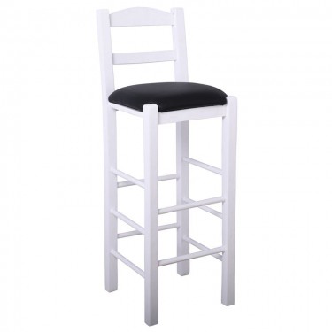 ΣΙΦΝΟΣ Σκαμπό BAR με Πλάτη, Οξιά Βαφή Εμποτισμός Λάκα Άσπρο, Κάθισμα Pu Μαύρο  36x37x78/107cm [-Άσπρο-, -Μαύρο-] [-PU - PVC-, -Ξύλο-] Ρ980,Ε8Τ