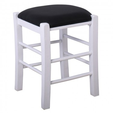 ΤΑΒΕΡΝΑΣ Σκαμπό Βοηθητικό, Οξιά Βαφή Εμποτισμός Λάκα Άσπρο, Κάθισμα Pu Μαύρο  35x35x51cm [-Άσπρο-, -Μαύρο-] [-PU - PVC-, -Ξύλο-] Ρ978,Ε8Τ