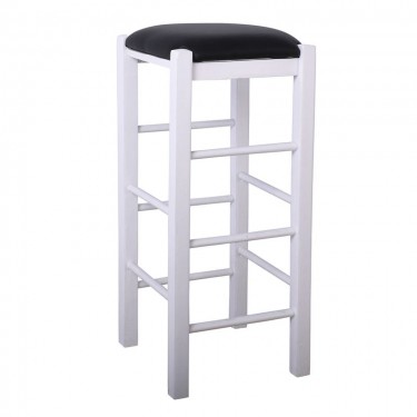 ΤΑΒΕΡΝΑΣ Σκαμπό BAR, Οξιά Βαφή Εμποτισμός Λάκα Άσπρο, Κάθισμα Pu Μαύρο  35x35x81cm [-Άσπρο-, -Μαύρο-] [-PU - PVC-, -Ξύλο-] Ρ977,Ε8Τ