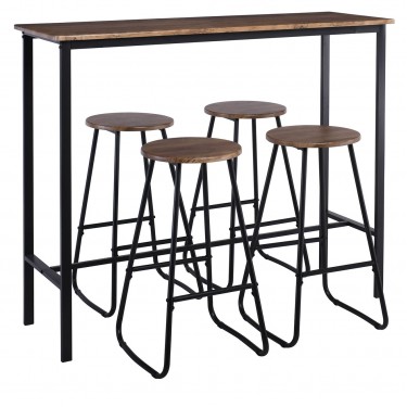 PUB Set Bar Τραπέζι   4 Σκαμπό, Μέταλλο Βαφή Ανθρακί - Antique Brown  Tab:120x40x100 Stool:Φ30 H.74 [-Ανθρακί-, -Καφέ-] [-MDF - Κόντρα Πλακέ - Καπλαμάς - Νοβοπάν-, -Μέταλλο-] ΕΜ9800