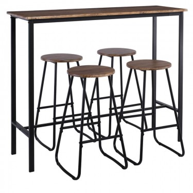 PUB Set Bar Τραπέζι   4 Σκαμπό, Μέταλλο Βαφή Ανθρακί - Antique Brown  Tab:120x40x100 Stool:Φ30 H.74 [-Ανθρακί-, -Καφέ-] [-MDF - Κόντρα Πλακέ - Καπλαμάς - Νοβοπάν-, -Μέταλλο-] ΕΜ9800