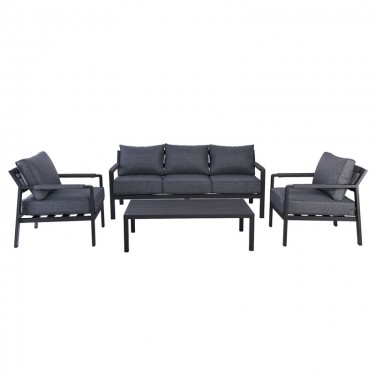 RIVIERA Set Σαλόνι Κήπου ALU: 3Θέσιος 2 Πολυθρόνες Τραπέζι, Σκελετός & Μαξιλάρια Ανθρακί  120x62x36/184x80x82/68x80x82cm [-Ανθρακί-] [-Αλουμίνιο-, -Ύφασμα-] Ε6843