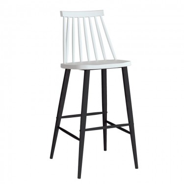 LAVIDA Σκαμπό BAR με Πλάτη, Μέταλλο Βαφή Μαύρο, PP Άσπρο  43x49x76/107cm [-Άσπρο-, -Μαύρο-] [-PP - PC - ABS-, -Μέταλλο-] ΕΜ153,11