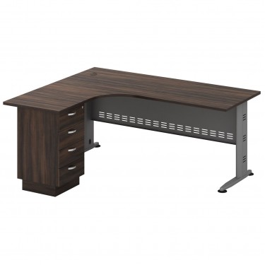 SUPERIOR Γραφείο Αριστερή Γωνία - Απόχρωση Γκρι - Σκούρο Καρυδί  180x70/150x60cm [-Γκρι-, -Καρυδί-] [-Melamine-, -Μέταλλο-] ΕΟ703,L1