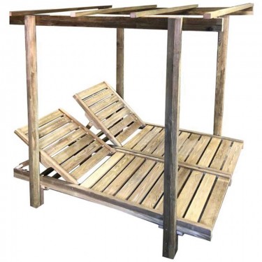 LUGANO DOUBLE Set Ξαπλώστρες Εμποτισμού Φυσικό Pine, με Σκελετό για Σκέπαστρο.  136/154x200x188cm [-Φυσικό-] [-Ξύλο-] Ε227