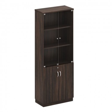 ΒΙΒΛΙΟΘΗΚΗ Γραφείου με Πόρτες Γυάλινες, Ντουλάπι Δίφυλλο Απόχρωση Σκούρο Καρυδί  80x40x211cm [-Καρυδί-] [-Melamine-] ΕΟ705,1