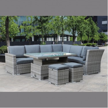 BOOZER Set Σαλόνι-Τραπεζαρ.ALU Τραπέζι ανυψούμενο 2τ 3θ Γωνία  2τ Σκαμπό, Γκρι - Ανθρακί  Τραπ:140x80x46/69cm & 8 Θέσεις [-Γκρι-] [-Wicker-, -Αλουμίνιο-] Ε6621