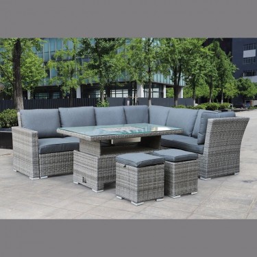 BOOZER Set Σαλόνι-Τραπεζαρ.ALU Τραπέζι ανυψούμενο 2τ 3θ Γωνία  2τ Σκαμπό, Γκρι - Ανθρακί  Τραπ:140x80x46/69cm & 8 Θέσεις [-Γκρι-] [-Wicker-, -Αλουμίνιο-] Ε6621