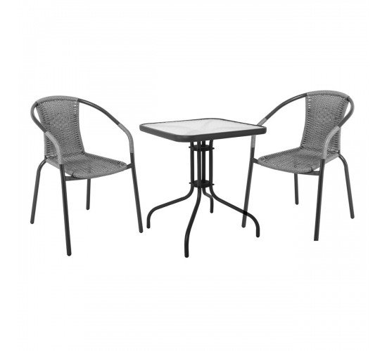 BALENO Set Κήπου - Βεράντας: Τραπέζι   2 Πολυθρόνες Μέταλλο Ανθρακί - Wicker Mixed Grey  Table:70x70x70 Chair:53x58x77 [-Ανθρακί/Γκρι-] [-Μέταλλο/Wicker-] Ε240,12