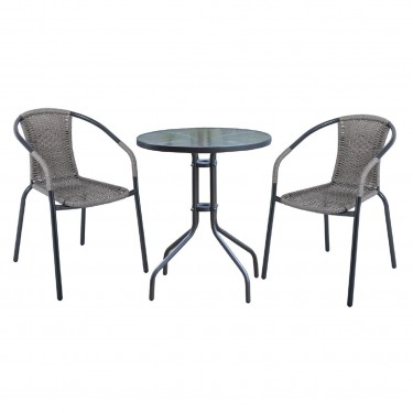 BALENO Set Κήπου - Βεράντας: Τραπέζι   2 Πολυθρόνες Μέταλλο Ανθρακί - Wicker Mixed Grey  Table:Φ60x70 Armchair:53x58x77 [-Ανθρακί-, -Γκρι-] [-Wicker-, -Μέταλλο-] Ε240,14