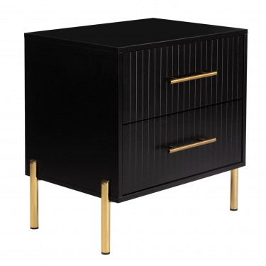 FINO Κομοδίνο με 2 Συρτάρια, Μαύρο  58x43x58cm [-Μαύρο-] [-MDF - Κόντρα Πλακέ - Καπλαμάς - Νοβοπάν-, -Μέταλλο-] Ε7010,2