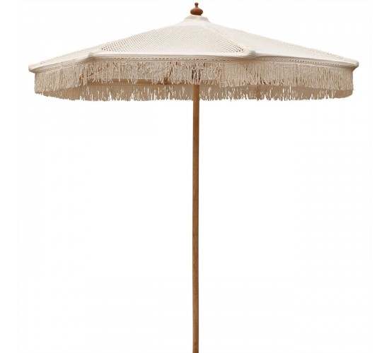 ΟΜΠΡΕΛΑ Ξύλινη - Οξιά Φ200cm, Πλεκτό Μακραμέ Μπεζ  Φ200cm H2,2m (Pole Φ48mm) [-Μπεζ-Tortora-Sand-Cappuccino-, -Φυσικό-] [-Ξύλο-, -Ύφασμα-] Ε916,1