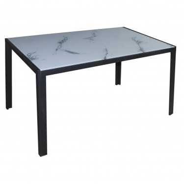 DEGO Τραπέζι Τραπεζαρίας - Κουζίνας, Μέταλλο Βαφή Μαύρo, Γυαλί Άσπρο Μάρμαρο  140x80x75cm [-Άσπρο-, -Μαύρο-] [-Γυαλί-, -Μέταλλο-] ΕΜ834,1