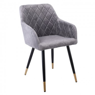 RENA Πολυθρόνα Μέταλλο Βαφή Μαύρο, Ύφασμα Velure, Απόχρωση Γκρι  53x59x85cm [-Γκρι-, -Μαύρο-] [-Μέταλλο-, -Ύφασμα-] ΕΜ785,2