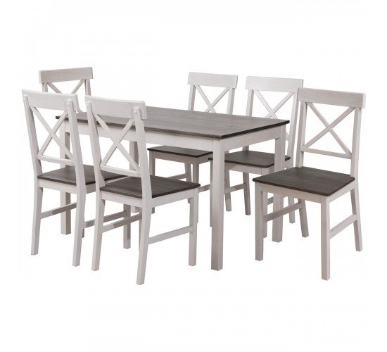 DAILY Set Τραπεζαρία Ξύλινη Σαλονιού - Κουζίνας: Τραπέζι   6 Καρέκλες / Άσπρο - Dark Oak  Table:150x90x73 Chair:43x48x94 [-Άσπρο/Καρυδί-] [-Ξύλο-] Ε784,1S