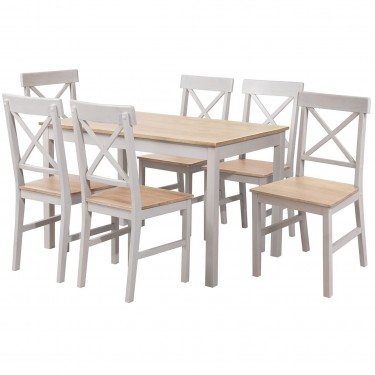 DAILY Set Τραπεζαρία Ξύλινη Σαλονιού - Κουζίνας: Τραπέζι   6 Καρέκλες / Άσπρο - Φυσικό  Table:150x90x73 Chair:43x48x94 [-Άσπρο-, -Φυσικό-] [-Ξύλο-] Ε784,2S