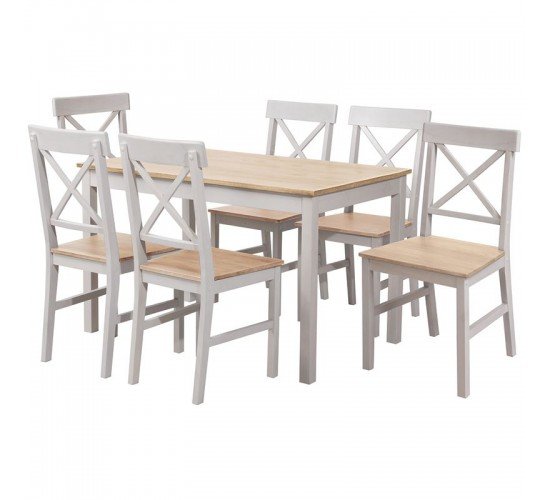 DAILY Set Τραπεζαρία Ξύλινη Σαλονιού - Κουζίνας: Τραπέζι   6 Καρέκλες / Άσπρο - Φυσικό  Table:150x90x73 Chair:43x48x94 [-Άσπρο/Φυσικό-] [-Ξύλο-] Ε784,2S