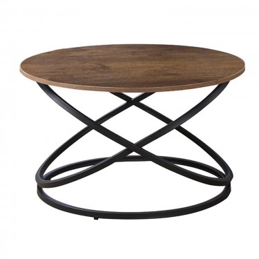 TORRE Τραπεζάκι Σαλονιού- Καθιστικού, Μέταλλο Βαφή Μαύρο, Απόχρωση Καρυδί  Φ79x46cm [-Καρυδί-, -Μαύρο-] [-MDF - Κόντρα Πλακέ - Καπλαμάς - Νοβοπάν-, -Μέταλλο-] ΕΜ9618