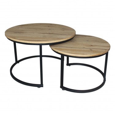 BOZZI Set-2 Τραπεζάκια Σαλονιού-Καθιστικού, Μέταλλο Βαφή Μαύρο, Απόχρωση Φυσικό  Φ.59 H.39cm   Φ.74 H.47cm [-Μαύρο-, -Φυσικό-] [-MDF - Κόντρα Πλακέ - Καπλαμάς - Νοβοπάν-, -Μέταλλο-] ΕΜ9619,S