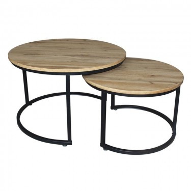 BOZZI Set-2 Τραπεζάκια Σαλονιού-Καθιστικού, Μέταλλο Βαφή Μαύρο, Απόχρωση Φυσικό  Φ.59 H.39cm   Φ.74 H.47cm [-Μαύρο-, -Φυσικό-] [-MDF - Κόντρα Πλακέ - Καπλαμάς - Νοβοπάν-, -Μέταλλο-] ΕΜ9619,S