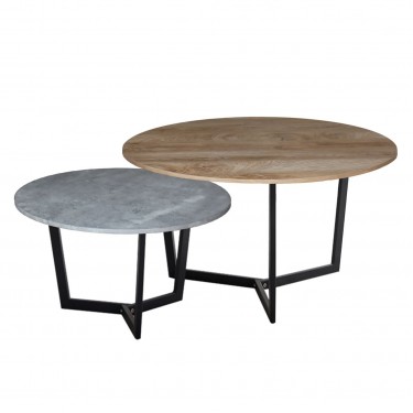 TEDDY Set-2 Τραπεζάκια Σαλονιού-Καθιστικού, Μέταλλο Μαύρο,Απόχρωση Καρυδί & Cement  Φ.80 H.45cm   Φ.60 H.35cm [-Γκρι-, -Καρυδί-] [-MDF - Κόντρα Πλακέ - Καπλαμάς - Νοβοπάν-, -Μέταλλο-] ΕΜ9604,S