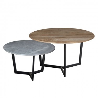 TEDDY Set-2 Τραπεζάκια Σαλονιού-Καθιστικού, Μέταλλο Μαύρο,Απόχρωση Καρυδί & Cement  Φ.80 H.45cm   Φ.60 H.35cm [-Γκρι-, -Καρυδί-] [-MDF - Κόντρα Πλακέ - Καπλαμάς - Νοβοπάν-, -Μέταλλο-] ΕΜ9604,S