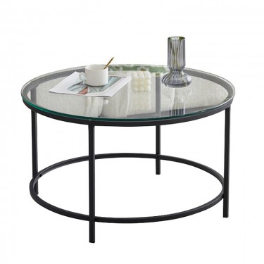 DORSET Τραπεζάκι Σαλονιού- Καθιστικού, Μέταλλο Βαφή Μαύρο, Γυαλί Clear  Φ70x40cm [-Μαύρο-] [-Γυαλί-, -Μέταλλο-] ΕΜ562
