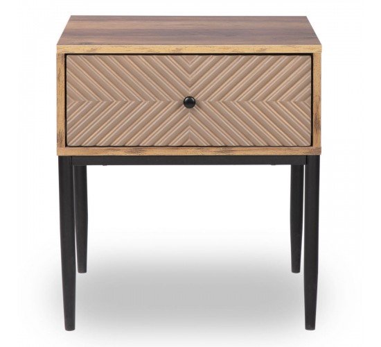 PONTI Κομοδίνο με 1 Συρτάρι, Καρυδί  50x45x55cm [-Καρυδί-] [-Μέταλλο/MDF - Καπλαμάς - Κόντρα Πλακέ - Νοβοπάν-] Ε7014