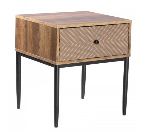 PONTI Κομοδίνο με 1 Συρτάρι, Καρυδί  50x45x55cm [-Καρυδί-] [-Μέταλλο/MDF - Καπλαμάς - Κόντρα Πλακέ - Νοβοπάν-] Ε7014