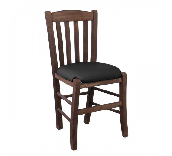 CASA Καρέκλα Οξιά Βαφή Εμποτισμού Καρυδί, Κάθισμα Pu Μαύρο  42x45x88cm [-Καρυδί/Μαύρο-] [-Ξύλο/PVC - PU-] Ρ966,Ε2Τ