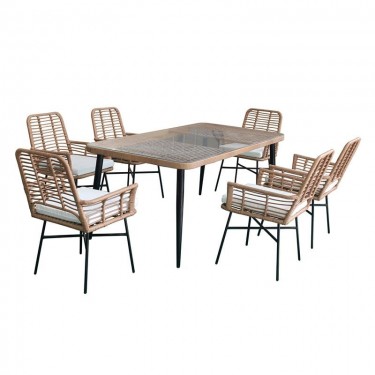 SALSA Τραπεζαρία Κήπου:Μέταλλο Βαφή Μαύρο, Wicker Φυσικό: 6 Πολυθρόνες Τραπέζι, Μαξ.Άσπρο  Tab:180x90x74 Armch:58x63x85cm [-Μαύρο-, -Φυσικό-] [-Wicker-, -Μέταλλο-] Ε280,S1