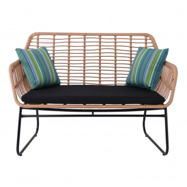SALSA Καναπές Κήπου 2Θέσιος Μέταλλο Βαφή Μαύρο, Wicker Φυσικό, Μαξιλάρι Μαύρο  120x70x86cm [-Μαύρο-, -Φυσικό-] [-Wicker-, -Μέταλλο-] Ε249,1Κ