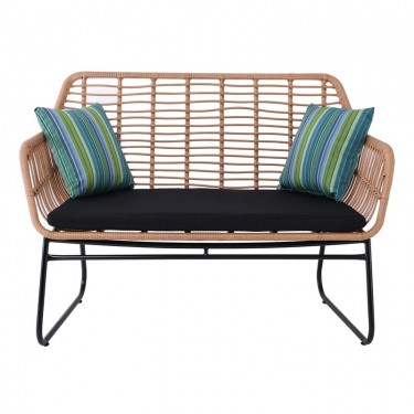 SALSA Καναπές Κήπου 2Θέσιος Μέταλλο Βαφή Μαύρο, Wicker Φυσικό, Μαξιλάρι Μαύρο  120x70x86cm [-Μαύρο-, -Φυσικό-] [-Wicker-, -Μέταλλο-] Ε249,1Κ