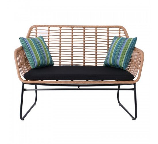 SALSA Καναπές Κήπου 2Θέσιος Μέταλλο Βαφή Μαύρο, Wicker Φυσικό, Μαξιλάρι Μαύρο  120x70x86cm [-Μαύρο/Φυσικό-] [-Μέταλλο/Wicker-] Ε249,1Κ