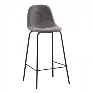 CELINA Σκαμπό BAR με Πλάτη, Μέταλλο Βαφή Μαύρο, Ύφασμα Suede Απόχρωση Γκρι  47x48x77/105cm [-Γκρι-, -Μαύρο-] [-Μέταλλο-, -Ύφασμα-] ΕΜ901,8