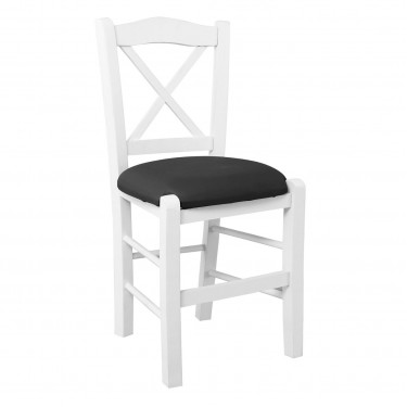 METRO Καρέκλα Οξιά Βαφή Εμποτισμού Άσπρο Κάθισμα Pu Μαύρο  43x47x88cm [-Άσπρο-, -Μαύρο-] [-PU - PVC-, -Ξύλο-] Ρ967,Ε8Τ