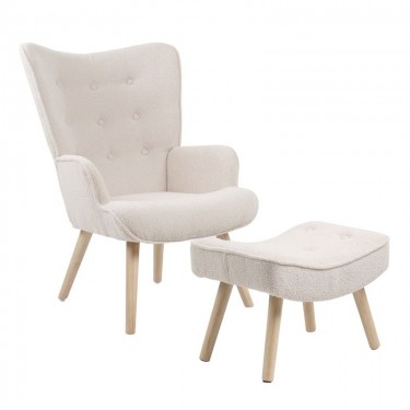 ALMA Πολυθρόνα - Μπερζέρα με Σκαμπό - Υποπόδιο Φυσικό, Teddy Ύφασμα Άσπρο, K/D  69x76x97cm / 52x38x35cm [-Άσπρο-] [-Ύφασμα-] Ε7141,1