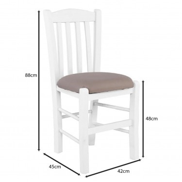 CASA Καρέκλα Οξιά Βαφή Εμποτισμού Άσπρο, Κάθισμα Pu Cappuccino  42x45x88cm [-Άσπρο-, -Μπεζ-Tortora-Sand-Cappuccino-] [-PU - PVC-, -Ξύλο-] Ρ966,Ε8Τ1